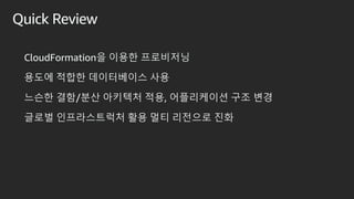 Quick Review
CloudFormation? ??? ?????
??? ??? ?????? ??
??? ??/?? ???? ??, ?????? ?? ??
??? ??????? ?? ?? ???? ??
 