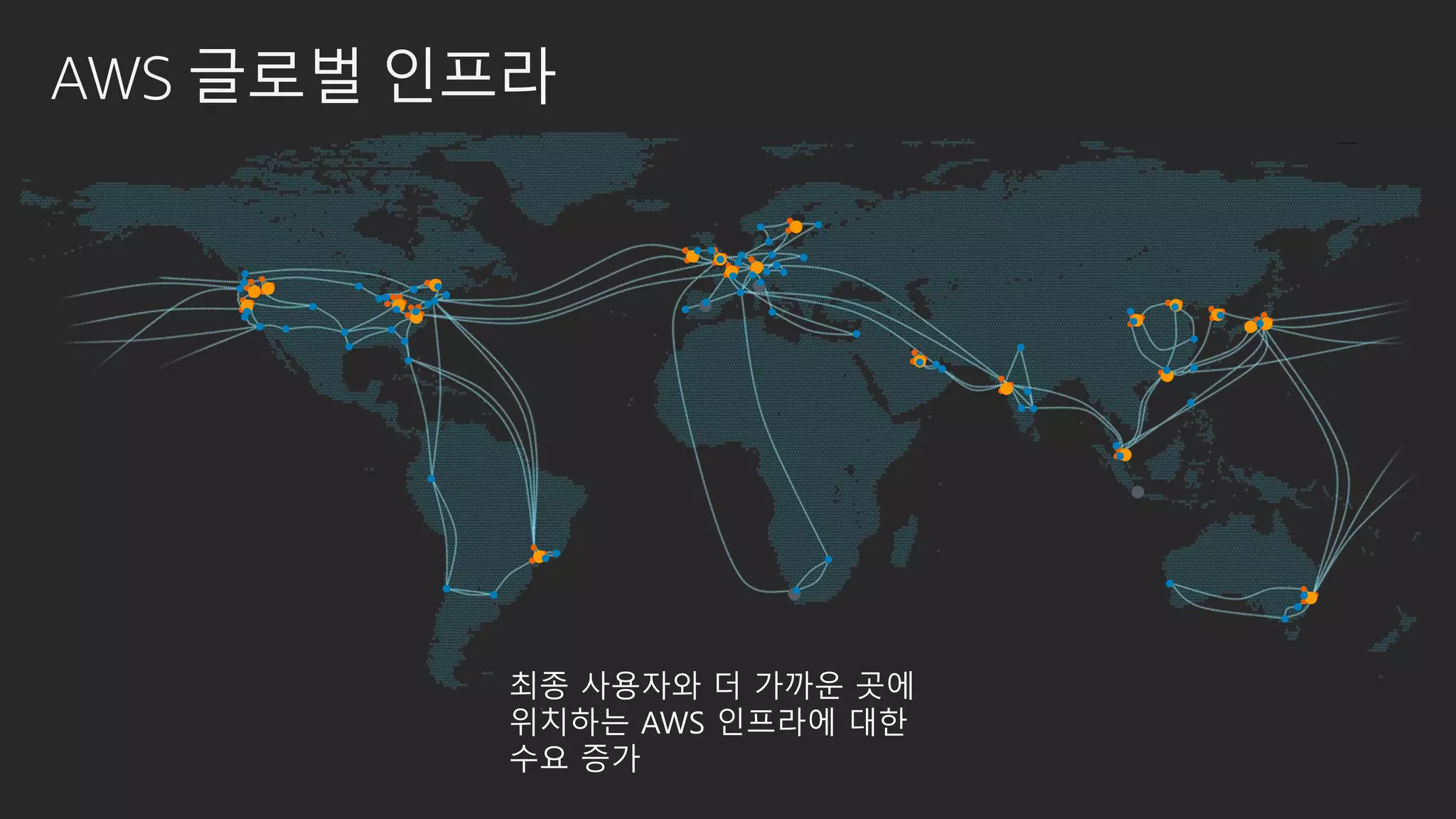 AWS 글로벌 인프라
최종 사용자와 더 가까운 곳에
위치하는 AWS 인프라에 대한
수요 증가
 