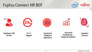 13 Copyright 2017 FUJITSU
Fujitsu Connect HR BOT
24 x 7
Support
Employee Self
Service
Consistent
Employee
Experience
Increased
Productivity –
Reduced incidents
Cognitive
Services
 