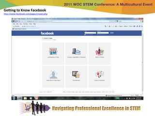 Getting to Know Facebook
http://www.facebook.com/pages/create.php
 