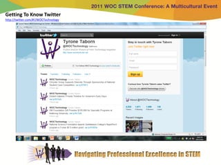 Getting To Know Twitter
http://twitter.com/#!/WOCTechnology
 