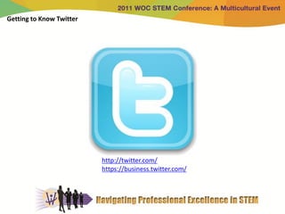 Getting to Know Twitter




                          http://twitter.com/
                          https://business.twitter.com/
 