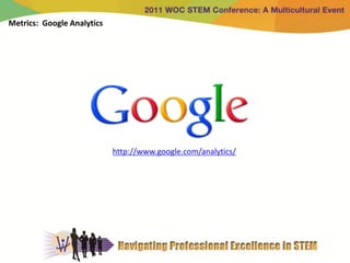 Metrics: Google Analytics




                            http://www.google.com/analytics/
 