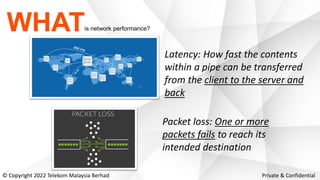WHATis network performance?
Packet loss: One or more
packets fails to reach its
intended destination
Latency: How fast the...