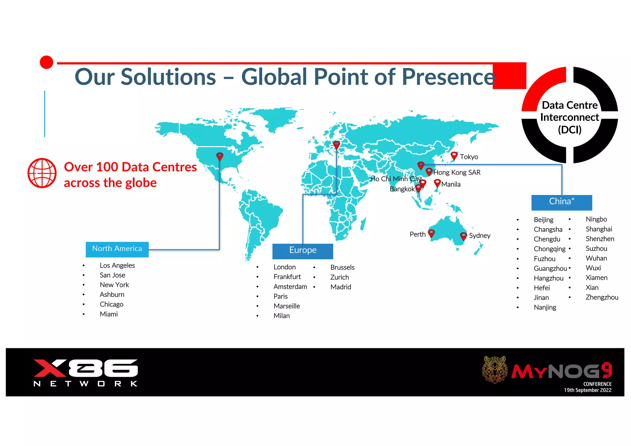 Orange Restricted
Data Centre
Interconnect
(DCI)
Our Solutions – Global Point of Presence
North America
• Los Angeles
• San Jose
• New York
• Ashburn
• Chicago
• Miami
Europe
• London
• Frankfurt
• Amsterdam
• Paris
• Marseille
• Milan
Tokyo
Manila
Hong Kong SAR
Ho Chi Minh City
Bangkok
Sydney
Perth
• Brussels
• Zurich
• Madrid
China*
• Beijing
• Changsha
• Chengdu
• Chongqing
• Fuzhou
• Guangzhou
• Hangzhou
• Hefei
• Jinan
• Nanjing
• Ningbo
• Shanghai
• Shenzhen
• Suzhou
• Wuhan
• Wuxi
• Xiamen
• Xian
• Zhengzhou
Over 100 Data Centres
across the globe
 