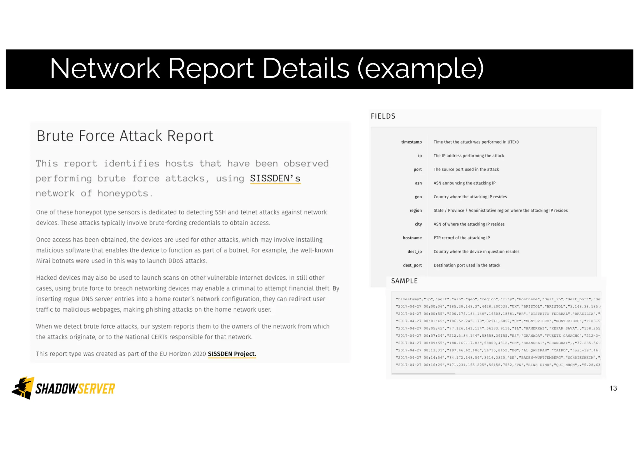 Network Report Details (example)
13
 