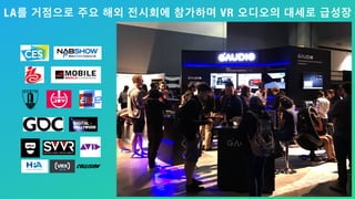 LA를 거점으로 주요 해외 전시회에 참가하며 VR 오디오의 대세로 급성장
11
 