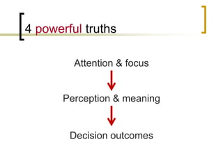 4 powerful truths
Attention & focus

Perception & meaning

Decision outcomes

 