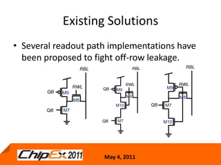 Existing SolutionsSeveral readout path implementations have been proposed to fight off-row leakage.16