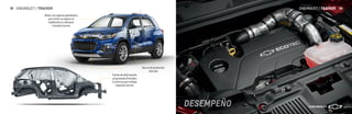DESEMPEÑO
Puntos de deformación
programada (frontales
y traseros) para mitigar
impactos fuertes
Barras de protección
laterales
Motor con soportes pendulares
para evitar su ingreso al
habitáculo en colisiones
frontales fuertes
CHEVROLET / TRACKER 19
18 CHEVROLET / TRACKER
 