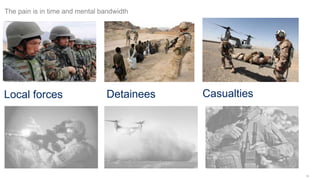 10
The pain is in time and mental bandwidth
CasualtiesLocal forces Detainees
 