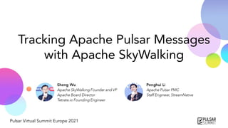 Pulsar Virtual Summit Europe 2021
Tracking Apache Pulsar Messages
with Apache SkyWalking
 