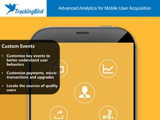 Custom Events
• Customize key events to
better understand user
behaviors
• Customize payments, micro-
transactions and upgrades
• Locate the sources of quality
users
海外移动广告效果优化平台Advanced Analytics for Mobile User Acquisition
 