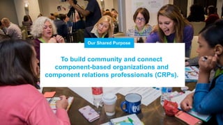 Our Shared Purpose
To build community and connect
component-based organizations and
component relations professionals (CRP...