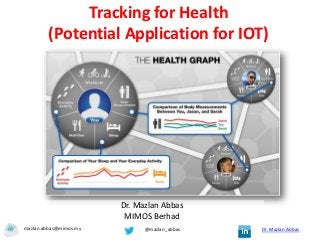 Tracking for Health
        (Potential Application for IOT)




                        Dr. Mazlan Abbas
                         MIMOS Berhad
mazlan.abbas@mimos.my         @mazlan_abbas   Dr. Mazlan Abbas
 