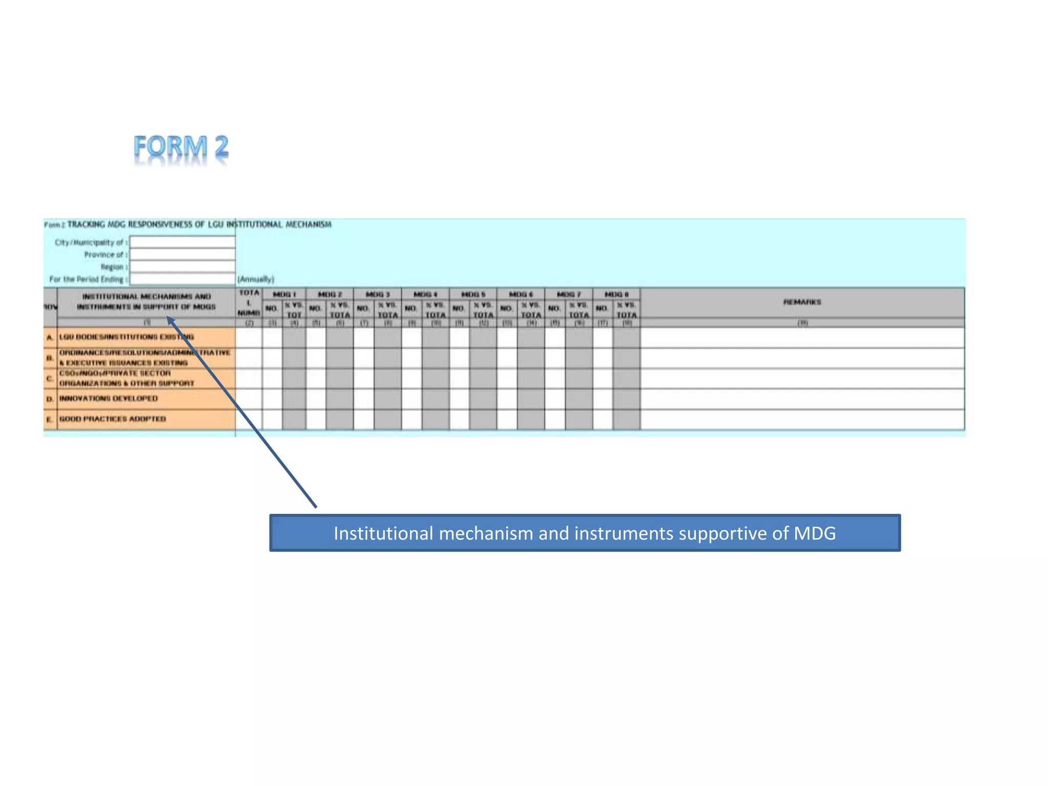 Institutional mechanism and instruments supportive of MDG
 
