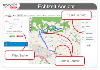 12                  Echtzeit Ansicht
                                  Task/User Info




     Filter/Suche
                             Spur in Echtzeit
 