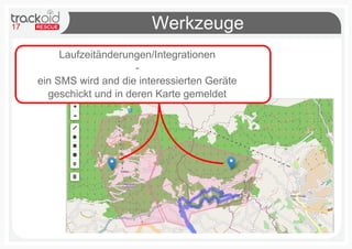 17 Werkzeuge
Laufzeitänderungen/Integrationen
-
ein SMS wird and die interessierten Geräte
geschickt und in deren Karte gemeldet
 