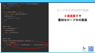 ロード中か判定用の変数
３項演算子で
最初はロード中の画面
 