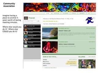 Community Association Imagine having a place to archive 5 years worth of boring meeting minutes. Where else would you do it?  Where else COULD you do it? 