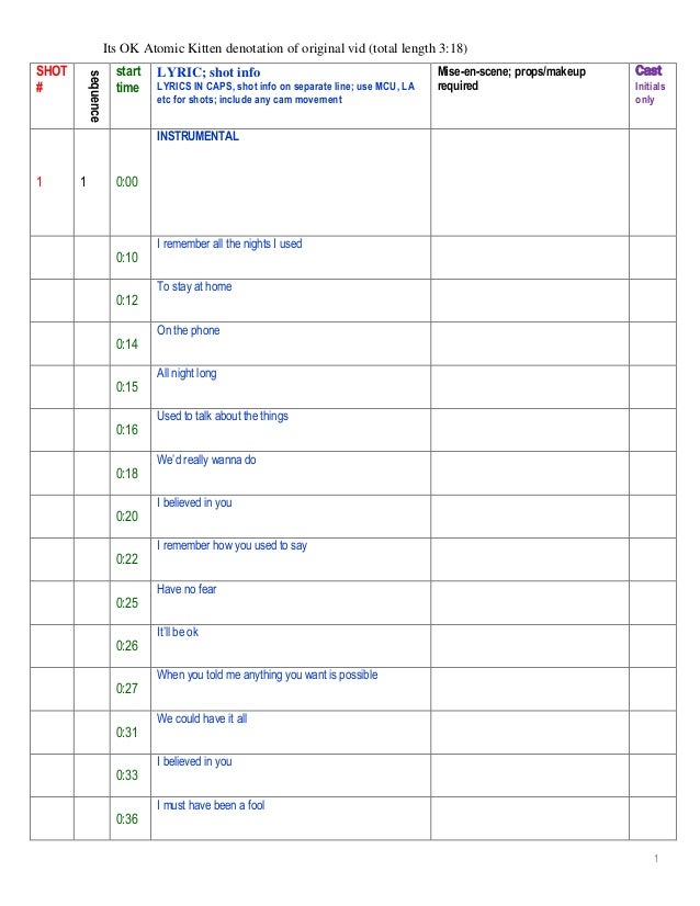 track timing sheet atomic kitten it s ok