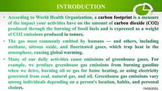 INTRODUCTION
carbon footprint
carbon dioxide (CO2)
19/09/2020
 