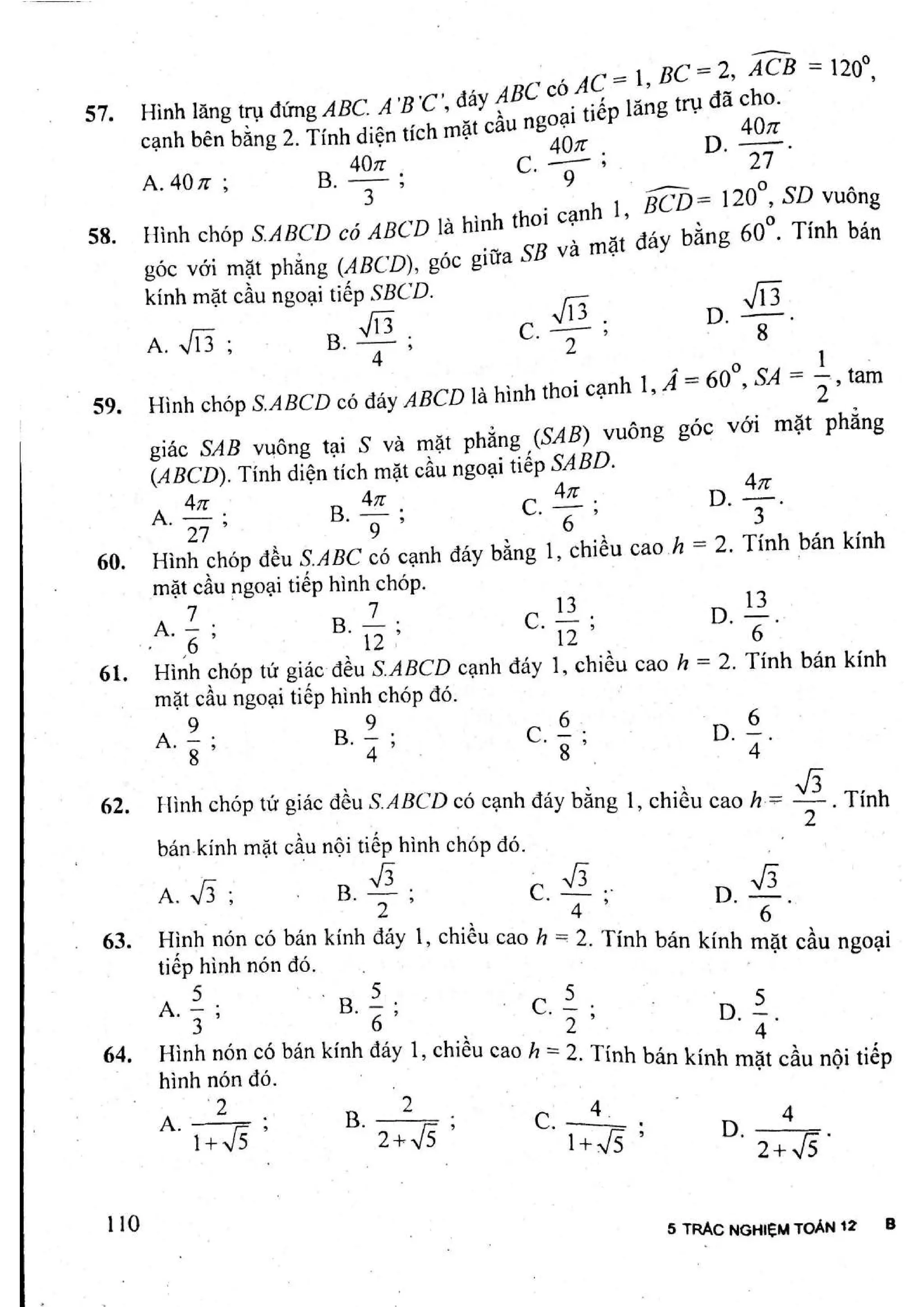 Sách trắc nghiệm Toán 12 Đoàn Quỳnh luyện thi THPT Quốc gia 2017