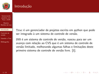 Gerenciando projetos com Trac e SVN | PPT