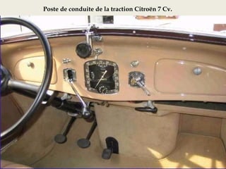 Poste de conduite de la traction Citroën 7 Cv.
 