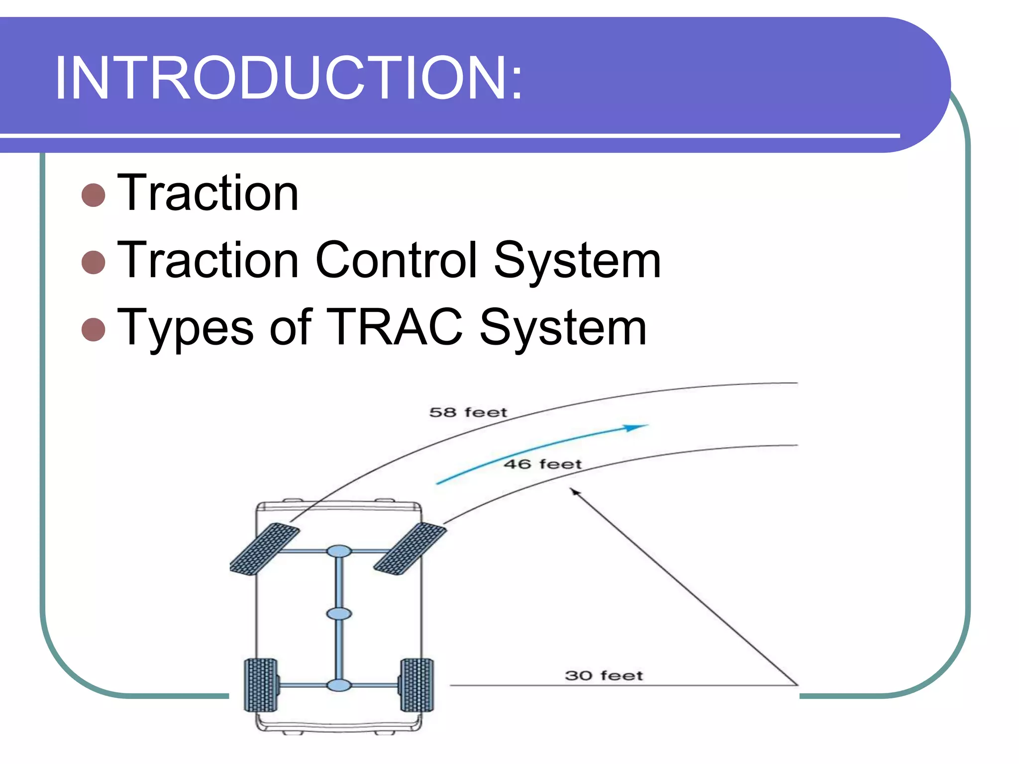 INTRODUCTION:TractionTraction Control SystemTypes of TRAC System