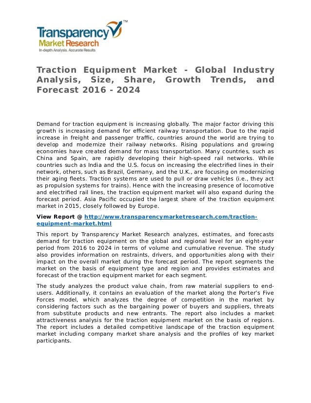 Traction Equipment Market Product, Production, Revenue, Price, & Industry Analysis 2024