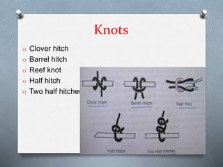 Knots
O Clover hitch
O Barrel hitch
O Reef knot
O Half hitch
O Two half hitches
 
