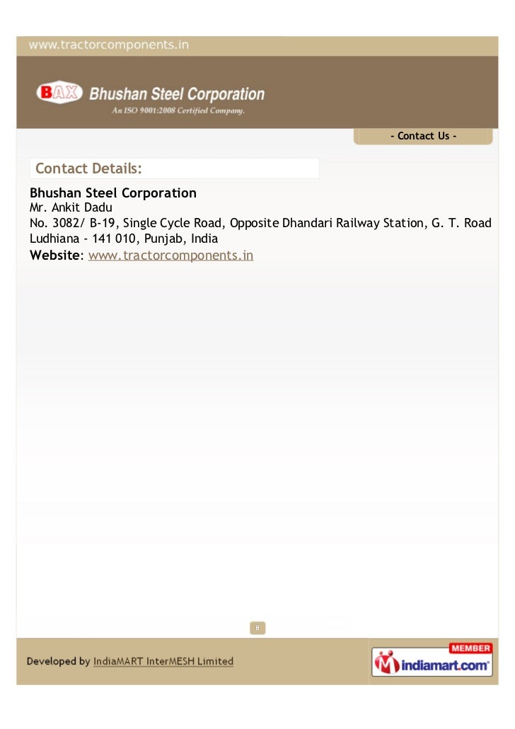 Bhushan Steel Corporation, Ludhiana, Automotive &Tractor Spare Parts