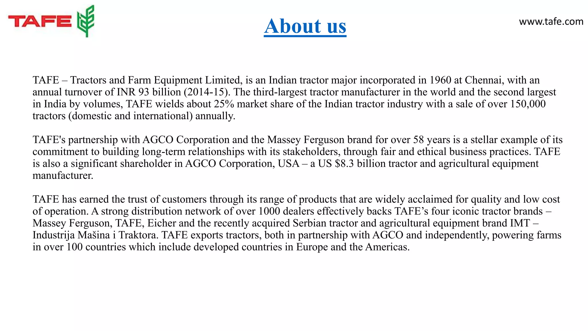 Tractors and farm equipment limited