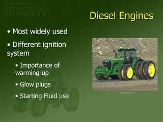 Diesel Engines Most widely used Different ignition  system Importance of  warming-up Glow plugs Starting Fluid use www.freefoto.com 