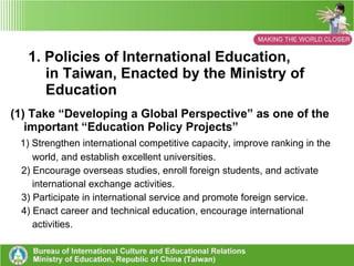 An Overview on Students’ Learning in Taiwan through Internationalization TRACY  LANG First Secretary Bureau of International Cultural and Educational Relations Ministry of Education 