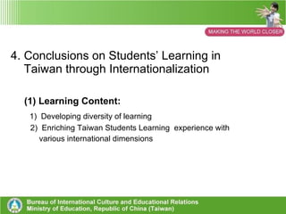 i. Taiwan-initiated International Projects  Asian Student Exchange Program WILL (intelligent web-base Interactive Language Learning) 3. APEC (ACA International Online Contest ) ii. International Projects Natural Disaster Youth Summit International Cyber Fair  
