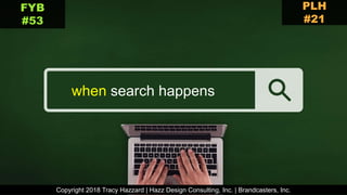 where search happenswhen search happens
Copyright 2018 Tracy Hazzard | Hazz Design Consulting, Inc. | Brandcasters, Inc.
PLH
#21
FYB
#53
 