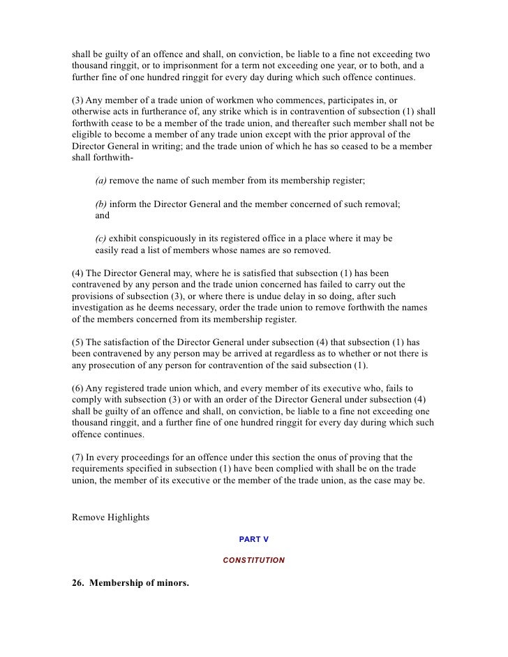 Trade Union Act 262 Malaysia 1959