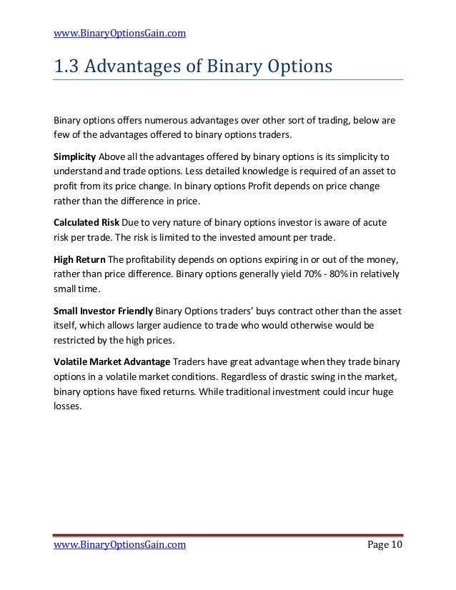 Advantages of binary options trading