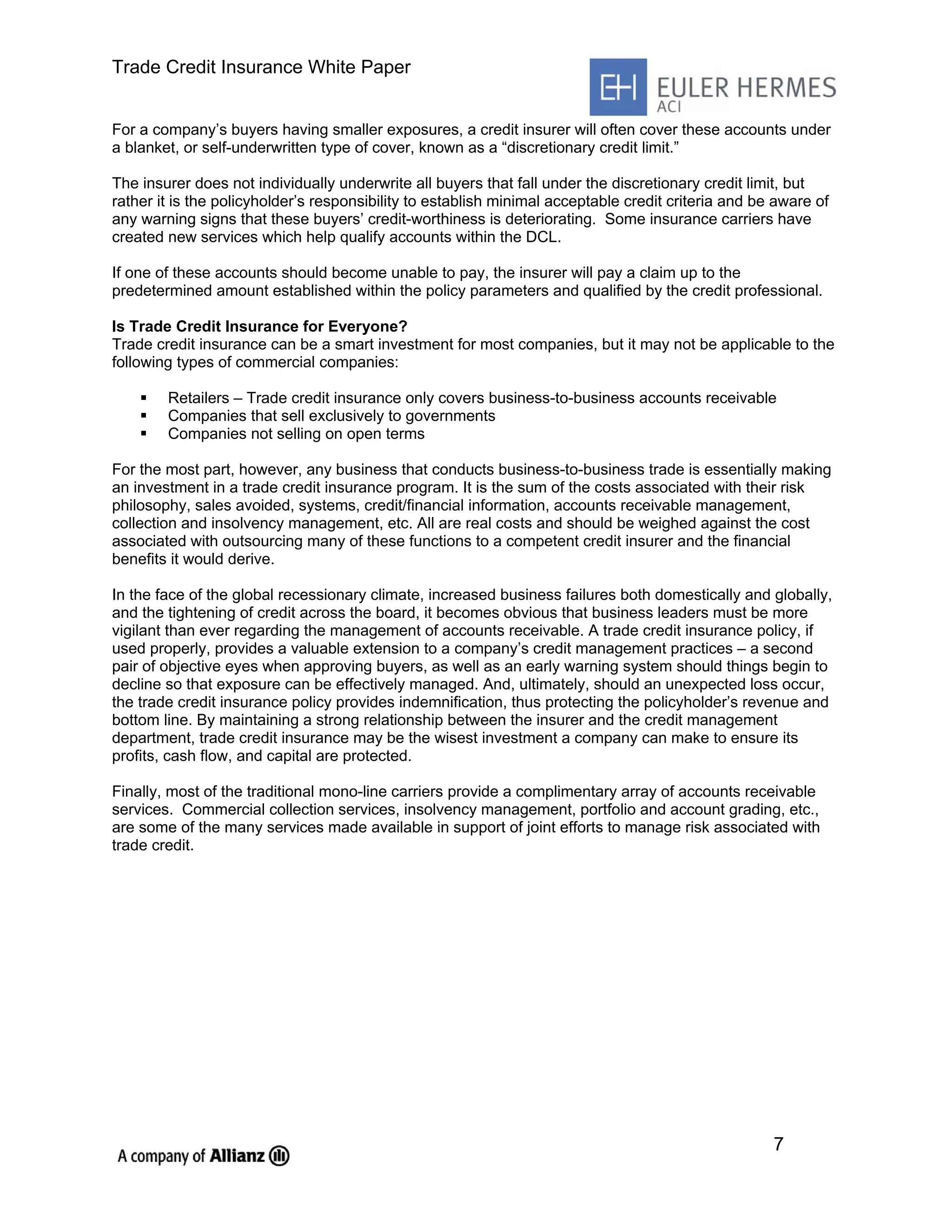 Trade Credit Insurance White Paper December 2008