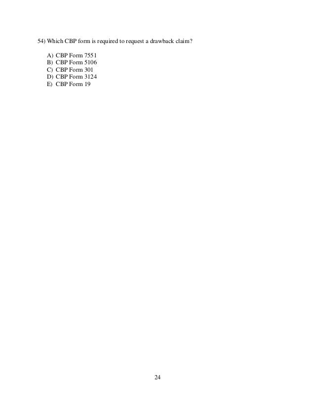 trade customs exam questions cbp form 19