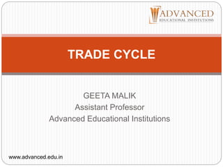 GEETA MALIK
Assistant Professor
Advanced Educational Institutions
TRADE CYCLE
www.advanced.edu.in
 