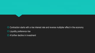  Contraction starts with a rise interest rate and reverse multiplier effect in the economy
 Liquidity preference rise
 A further decline in investment
 