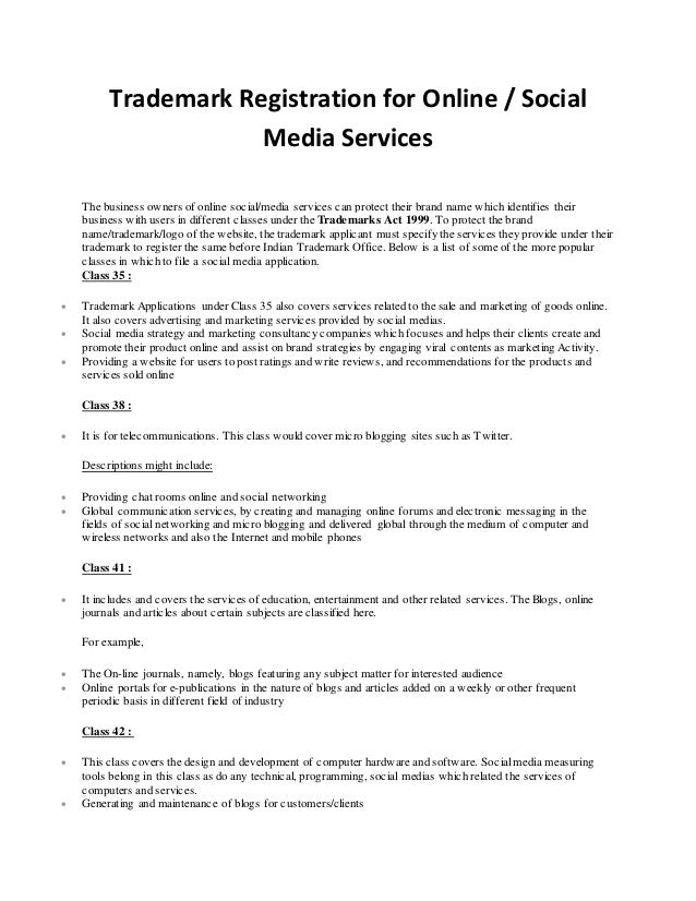 Trademark registration for online social media services