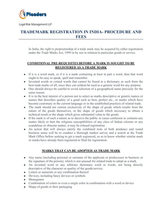 Visual Reference: Trademark Registration In India Procedure And Fees