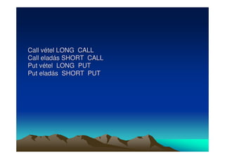 Call vétel LONG CALL 
Call eladás SHORT CALL 
Put vétel LONG PUT 
Put eladás SHORT PUT 
 