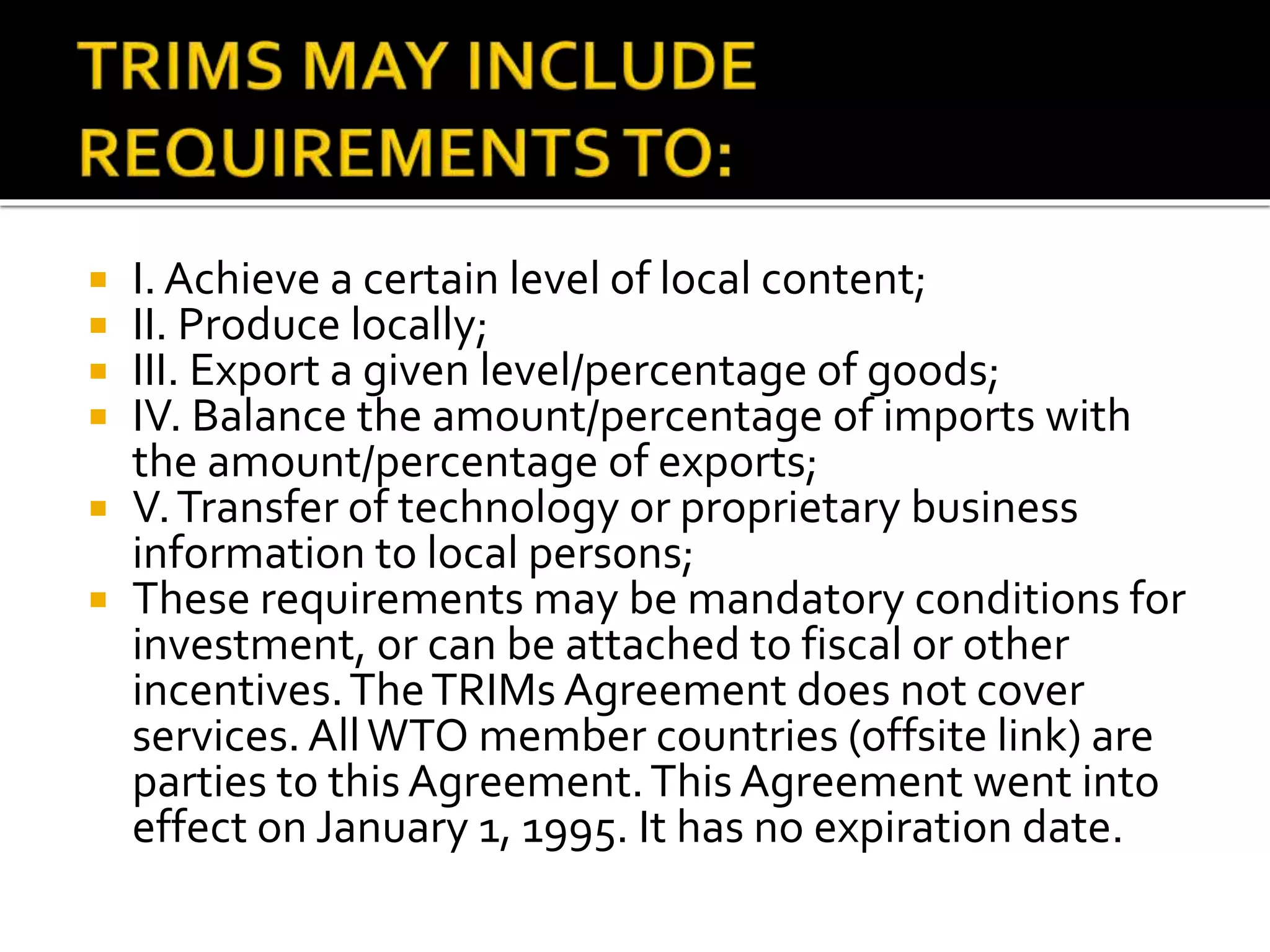 Trade related investment measures {trims} | PPTX