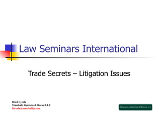 Law Seminars International Trade Secrets – Litigation Issues Brad Lyerla Marshall, Gerstein & Borun LLP [email_address] 
