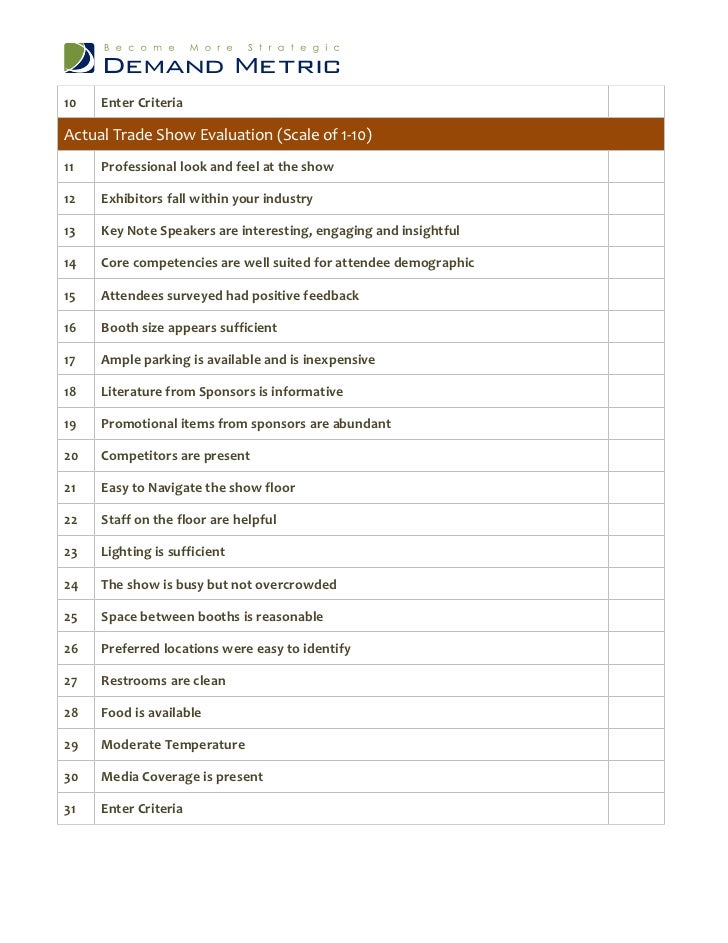 tradeshow evaluation checklist trade show schedule template
